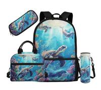 Dolyues Sac à dos pour filles 4-6 6-8 8-12 12-14 sacs d'école légers pour école préscolaire 4 en 1, Imprimé tortue