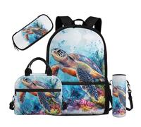 Dolyues Sac à dos pour filles 4-6 6-8 8-12 12-14 sacs d'école légers pour école préscolaire 4 en 1, Tortue de mer.