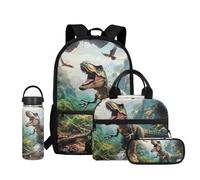 Dolyues Sac à dos pour garçons 4-6 6-8 8-10 10-12 12-14 avec boîte à déjeuner et bouteille d'eau isotherme pour l'école, dinosaure, Water Bottle-18oz