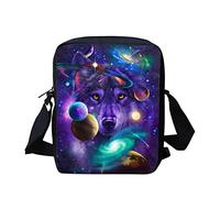 Dolyues Sacs à bandoulière pour adultes et adolescents, sacs à bandoulière avec poche zippée pour pièces de monnaie, argent, Motif loup galaxie