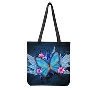 Dolyues Sacs fourre-tout en toile pour femmes avec poche sacs d'épicerie réutilisables de grande capacité, Imprimé papillon., Large