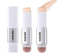 Domality 2 Pièces Stick Fond de Teint Correcteur, Fond de Teint à Double Embout à Couvrance Totale avec Pinceau à Poils Ultra-fins, Maquillage de Base Crémeux et Lumineux Coréen (Naturel)