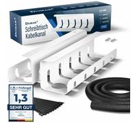 Domar - Passe Cable Bureau Blanc [2 pièces] I Complet kit Gestion de Cable Bureau I Goulotte Passe Cable Bureau y Compris Accessoires I Cache Cable Bureau pour Cable Management Bureau