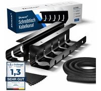 Domar - Passe Cable Bureau Noir [2 pièces] I Complet kit Gestion de Cable Bureau I Goulotte Passe Cable Bureau y Compris Accessoires I Cache Cable Bureau pour Cable Management Bureau