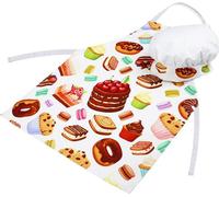 DOMAREX Tablier de cuisine pour enfants + set de toques, 100% coton, cadeau idéal pour les petits cuisiniers, ajustable, dessins colorés - Cookies