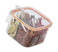 Domary Boîte à épices à 4 Compartiments, Récipient D'assaisonnement | Organisateur de Condiments en Plastique Transparent avec 4 Cuillères, Portionnement Précis, Bague d'étanchéité en