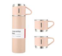 Domary Bouteille D'eau Isolée à Double Couche de 500 Ml, Flacon Sous Vide étanche 12 Heures Chaud et Froid, Poignée de Couvercle en Acier Inoxydable pour la Maison, le Bureau, les (Coffret Rose)