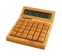 Domary Calculatrice de Bureau en Bambou, 12 Chiffres, Alimentée par | Écran LCD, Double Alimentation Solaire et Batterie, 29 Touches, Fonctions Racine Carrée et Pourcentage, Mise Hors Tension