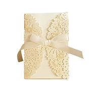 Domary Cartes D'invitation de Mariage Ajourées, 10 Pièces, avec Enveloppes à Nœud Papillon, Intérieur Vierge pour Anniversaire, Cadeau de Saint-Valentin (10 pièces)