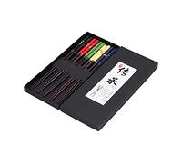 Domary Ensemble de Baguettes Réutilisables en Bois, 5 Paires Pointues | Bois Phoebe Zhennan, Revêtement de Laque Végétale, Conception à Pointe Ronde pour la Cuisine Asiatique, Riz Sushi Ramen,