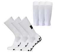 Domary Ensemble de Chaussettes de Football Antidérapantes et Manchons Mollet Respirants avec Picots en Silicone pour la Course et Le Sport. Noir, Blanc, Rouge, Bleu. Tailles (Blanche)