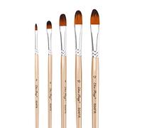 Domary Ensemble de Pinceaux à Peinture Filbert en Nylon, avec Poignées en Bois, Embouts Aluminium pour Peinture à L' Acrylique et L'aquarelle, Fournitures d'art, 5 Pièces (Astuce Noisette)