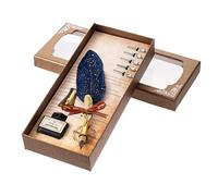 Domary Ensemble Stylo Plume et Encre avec 5 Plumes de Remplacement, Stylo | Corps en Alliage D'oie, Encre Noire 15 Ml, Dessin de Calligraphie, Coffret Cadeau Rétro pour les Amateurs D'écriture