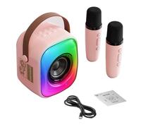 Domary L7 BT Chantant Haut-Parleur karaoké Machine 2 Micros Fil LED Lumières Portable Petite Machine de karaoké Fête à la Maison pour Enfants et Adultes (Rose)