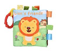 Domary Livre en Tissu éducatif Doux pour bébé, Jouet pour Le Développement des Nourrissons avec Hochet, Motif Lion, Singe, Chiot, Hibou (Lionne)