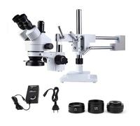 Domary Microscope STÉRÉO TRINOCULAIRE À Zoom avec Support À Double Bras ET Lampe pour L'INDUSTRIE ÉLECTRONIQUE, LA Bijouterie ET l'enseignement (Prise européenne)