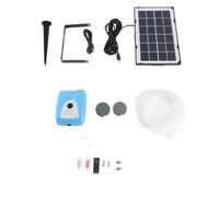 Domary Pompe à Air Solaire 6V 3.5W, Double Sortie avec Batterie de Secours de 2,4 L Min, pour Aquarium, Réservoir Poissons, Oxygénation D'étang (Bleue)