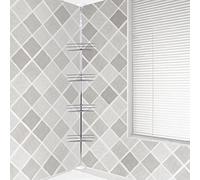 Domary Poteau de Tension de Douche d'angle, étagère Rangement Réglable à 4 Niveaux, avec Paniers en Fer chromé pour Organisateur Salle Bain