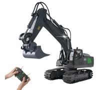 Domary RC Dump Truck Radio Control Excavator RC Excavator Remote Control Digger 1/24 2,4 GHz 9CH Véhicule D'ingénierie de Camion de Construction avec Démo Musique (Type 2-Gris- Excavatrice)