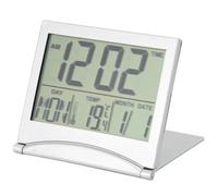 Domary Réveil de Bureau Compact, Calendrier Pliable avec Affichage de la | Calendrier Perpétuel, Heure 12/24 Heures, Alarme et Répétition Quotidiennes, Rappel D'anniversaire, Thermomètre, Batterie