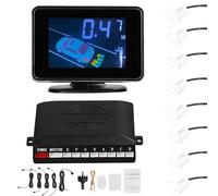 Domary Système de Capteur de Stationnement Voiture Radars Recul Support Avant Arrière Buzzer D'avertissement Sonore Muet avec 8 Capteurs Stationnement Détection Distance (Blanche)