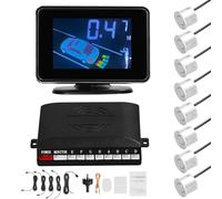 Domary Système de Capteur de Stationnement Voiture Radars Recul Support Avant Arrière Buzzer D'avertissement Sonore Muet avec 8 Capteurs Stationnement Détection Distance (Argent)