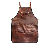 Domary Tablier de Chef en Cuir PU avec Poches, Bretelles Croisées Réglables dans Le Dos, Chaleur pour Cuisine, Barbecue, Grill, Barista, Barbier, Charpentier, Tatoueur, Marron #