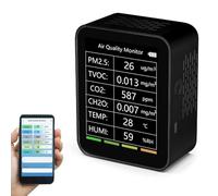 Domary WiFi Portable Home Office Détecteur de qualité de L'air Détecteur Multifonctionnel pour Bureau Intérieur PM2,5 TVOC CO2 CH2O Détection Température et d'humidité (Noir)