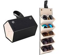 Domasvmd Étagère de rangement pour lunettes de soleil de voyage avec 5 compartiments, boîte de rangement en polyuréthane, plusieurs cadres de lunettes suspendus, organisateur de lunettes de soleil