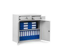 Domator Armoire de Bureau C017B Metallique avec 2 tiroirs Portes battantes Revêtement par Poudre Métal Verrouillable 90 cm x 90 cm x 40 cm