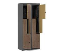 Domator Armoire vestiaire Z02 Casier Metallique avec 4 Compartiments Fentes d'aération Revêtement par Poudre 185 cm x 80 cm x 45 cm (Aspect Bois Anthracite)