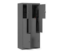 Domator Armoire vestiaire Z02 Casier Metallique avec 4 Compartiments Fentes d'aération Revêtement par Poudre 185 cm x 80 cm x 45 cm (Anthracite)