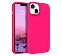 DOMAVER Coque Silicone Liquide pour iPhone 13, Touché Soyeux Anti-Empreintes Antichoc Slim Léger Housse Téléphone pour Femme Fille, Rose Fluo