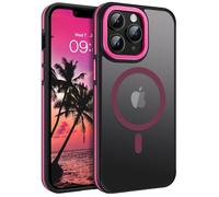 DOMAVER iPhone 13 Pro Max Coque, Magnétique Coque iPhone 13 Pro Max Translucide, Compatible avec MagSafe, Etui Mate Antidérapante Antichoc Protection Housse Téléphone Fin, Rose Fluo