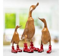 DomDeco Figurine décorative en bois faite à la main en forme de canard avec bottes à pois rouges, env. 25 cm