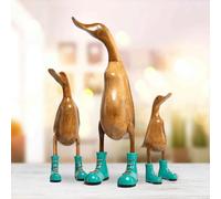 DomDeco Figurine décorative en bois faite à la main en forme de canard avec bottes turquoises, env. 25 cm