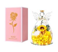 Dôme d'ange en verre avec lumières LED, arrangement tournesol et rose préservé, ailes en cristal, pour la Saint-Valentin, la fête des mères, un anniversaire, Noël, pour l'intérieur, pour vous envoyer