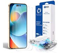 DOME GLASS[Sans bulle, sans glissement Protecteur d'écran Whitestone pour Iphone 14 Pro, Bouclier en verre trempé avec écran de dispersion liquide - Deux packs - lampe UV