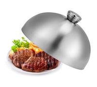 Dôme rond en acier inoxydable avec poignée anti-brûlure pour cuire des steaks, du bacon, des hamburgers et du fromage fondu