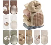 Domee Chaussettes Hiver Chaudes Antidérapante Éponge Coton Bébé Lot de 5 Animaux Nature 3-5 Ans (Taille du Fabricant L)
