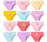 Domee Culotte Coton sous-vêtement Slip Animal Imprimé Fille Lot de 12 Chat Licorne Canard 2-4 Ans (Taille Fabricant S)