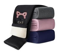 Domee Legging Chaud Hiver Pantalon Thermique Coton Fille avec Broderie de Chat Noir 6-7 Ans (Taille du Fabricant 120)