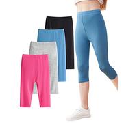 Domee Leggings Capri 3/4 Pantalon Court Été Fille Lot de 4 Noir & Gris & Rose Rouge & Bleu Marine 9-10 Ans (Taille Fabricant 150)
