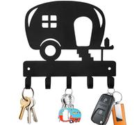 Domemit Caravane Accessoires, Porte Clé Mural avec 5 Crochets Adhesif sans Percage ou Perçage 2 Voies d'installation, Porte Clef Mural Original en Métal, Camping Car Cadeau Saint Valentin pour Homme
