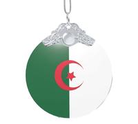 Dômes en verre avec pendentif rond en argent - Drapeau de l'Algérie - Parfait pour la maison, le jardin, Noël, les fêtes de vacances, les mariages