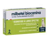 Domes Pharma Milbetel Biocanina 12,5mg/125mg Vermifuge Chiens 2 Comprimés Pelliculés