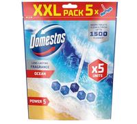 Domestos Power 5 Ocean Lot de 5 blocs désodorisants pour WC avec un parfum longue durée pour nettoyer et rafraîchir jusqu'à 300 chasses d'eau 50 g