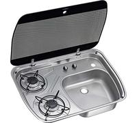 DOMETIC HSG 2445 Ensemble de 2 plaques de Cuisson et d'évier à gaz avec Couvercle en Verre 600 x 445 mm pour Caravane, Bateau, Caravane, Camping-Car