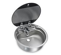 DOMETIC SNG 420 Évier rond avec couvercle en verre - Lavabo inox Ø 42 cm pour camping-car - Évier encastrable compact pour cuisine mobile