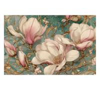 DOMEVISTA Papier Peint Fleurs Magnolias Rose Turquoise Vintage 350 x 260 cm | Grandes corolles, branches élégantes, décor mural botanique, esprit Belle Époque; Fabriqué en Allemagne; colle incluse.